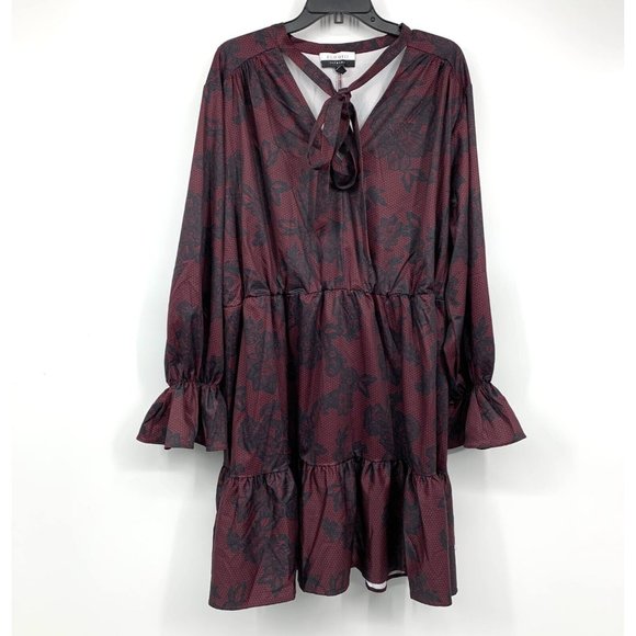 Eloquii Dress Tie Neck Midi Flounce Floral Print - Picture 5 of 14